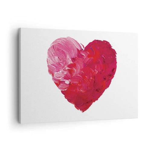 Obraz na plátně - Růžové a červené srdce namalované štětcem - 70x50cm - All you need is love - Moderní nástěnná dekorace do obývacího pokoje a ložnice ARTTOR