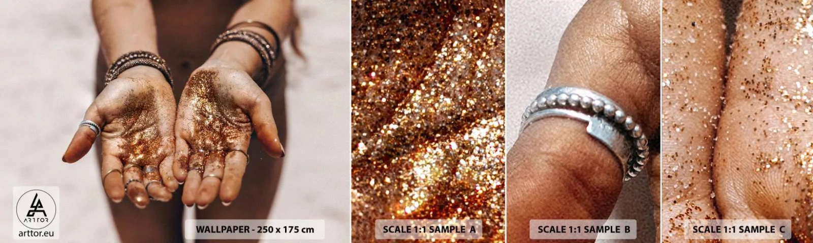 Vzor Fototapety Samolepicí Deluxe Sticker - Dárek pro tebe - ženské ruce, Boho, Zlato - 100x30 cm