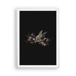 Plakát v bílém rámu - Exotický vyšívaný pták - 70x100 cm