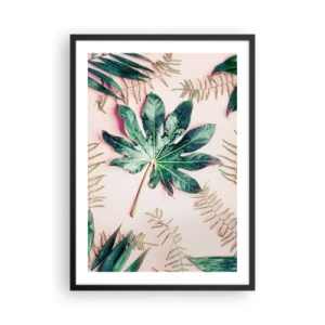 Plakát v černém rámu - Listy v různých odstínech zelené na růžovém pozadí - 50x70cm - Studie zelené na růžovém pozadí - Moderní nástěnná dekorace do obývacího pokoje a ložnice ARTTOR