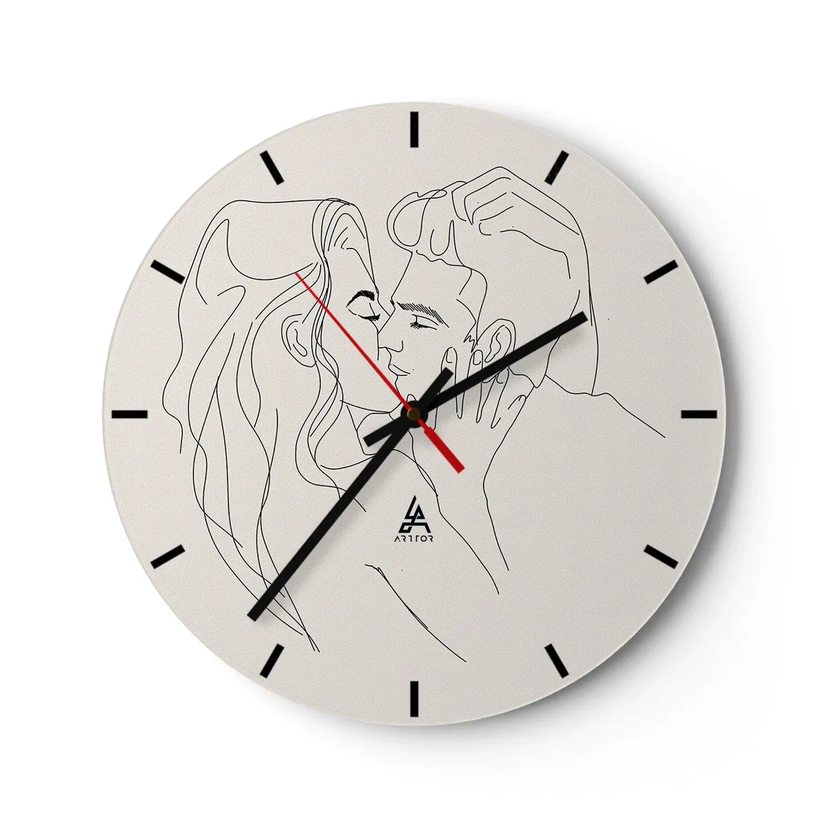 Nástěnné hodiny - Minimalistická karikatura zamilovaného páru - 30x30cm - Zamotaní citem - Moderní nástěnná dekorace do obývacího pokoje, kuchyně a ložnice ARTTOR