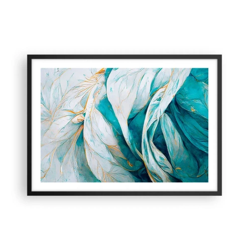 Plakát v černém rámu - Modrá abstrakce se zlatým motivem - 70x50 cm