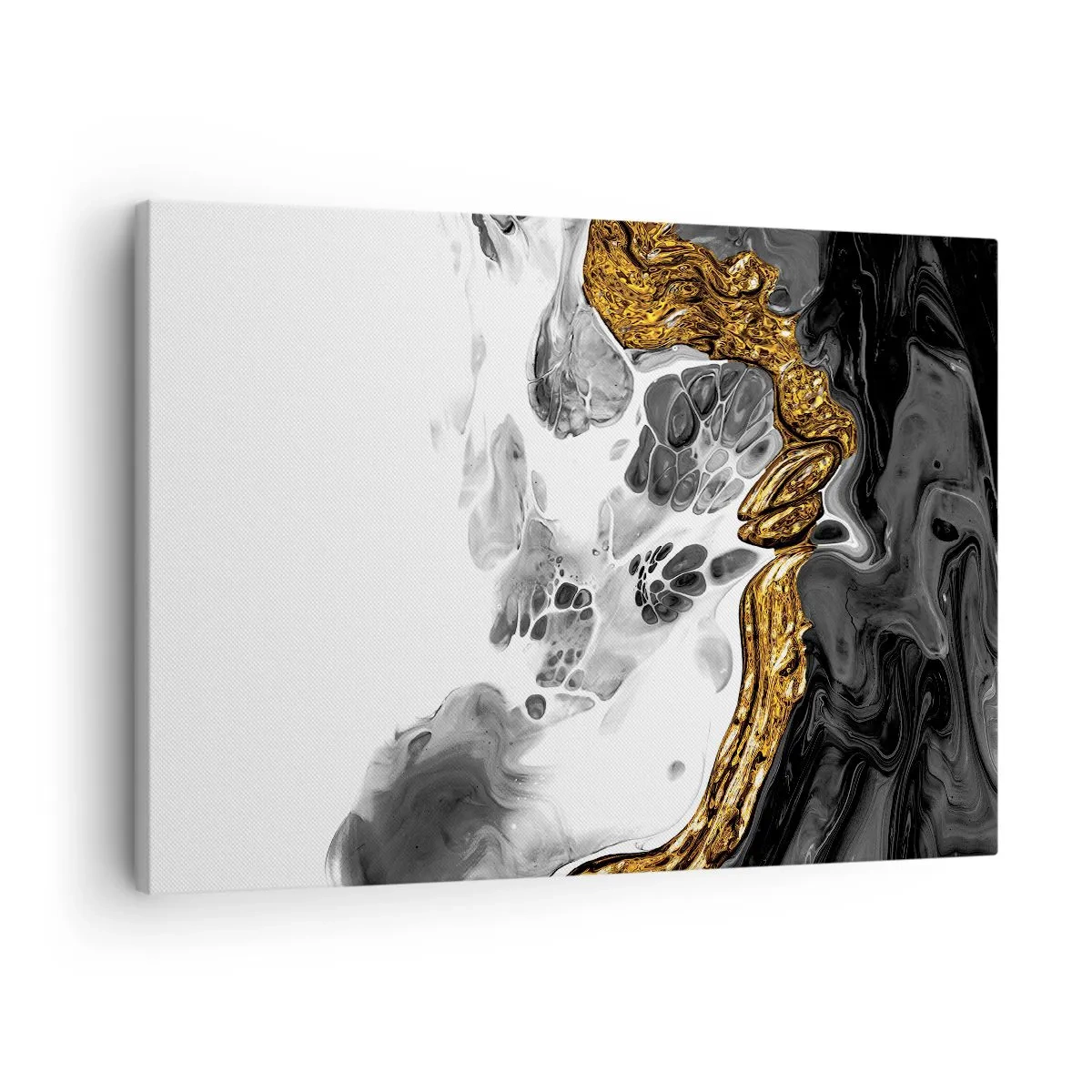 Obraz na plátně - Abstraktní kompozice s akcenty zlaté a černé. - 70x50cm - Organická kompozice - Moderní nástěnná dekorace do obývacího pokoje a ložnice ARTTOR
