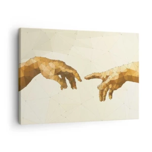 Obraz na plátně - Geometrické ruce natahující se k sobě na světlém pozadí - 70x50cm - Božská geometrie - Moderní nástěnná dekorace do obývacího pokoje a ložnice ARTTOR