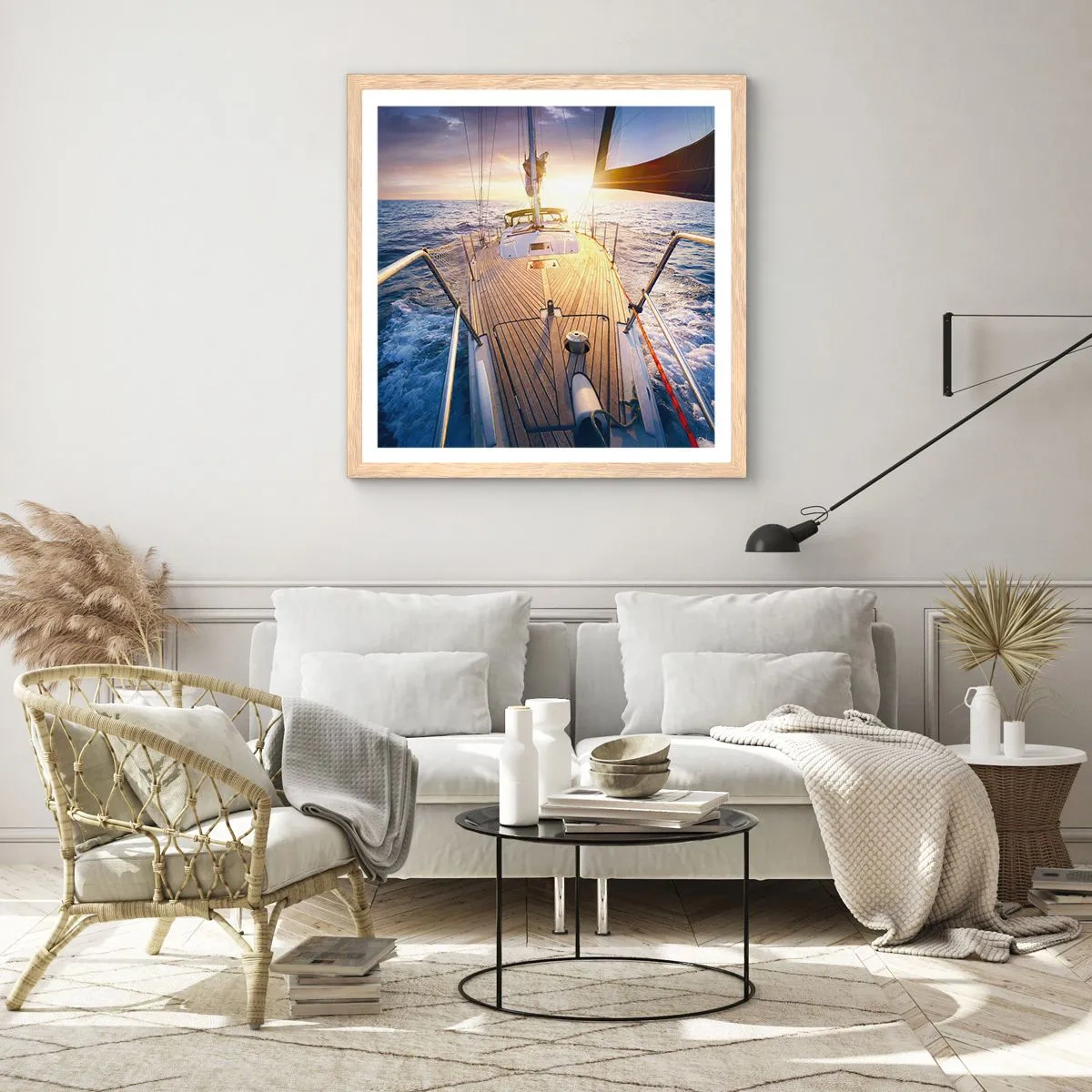 Plakát v rámu světlý dub - Běžící po vlnách - 60x60 cm