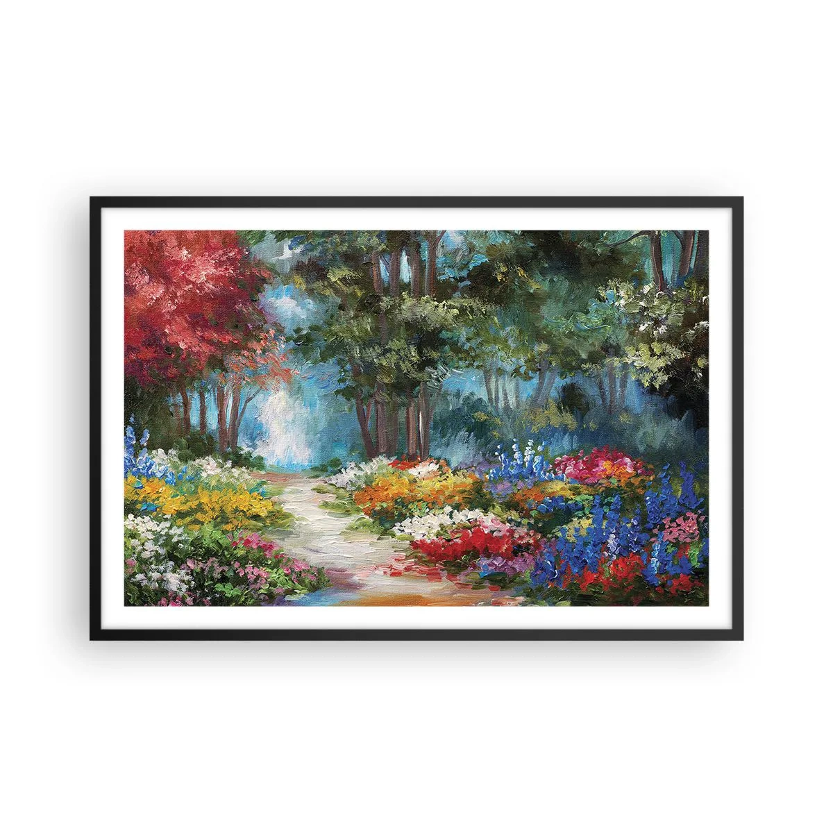 Plakát v černém rámu - Lesní zahrada, květinový les - 91x61 cm