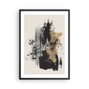 Plakát v černém rámu - Abstraktní kompozice v odstínech černé a zlaté - 50x70cm - Kompozice s vášní - Moderní nástěnná dekorace do obývacího pokoje a ložnice ARTTOR