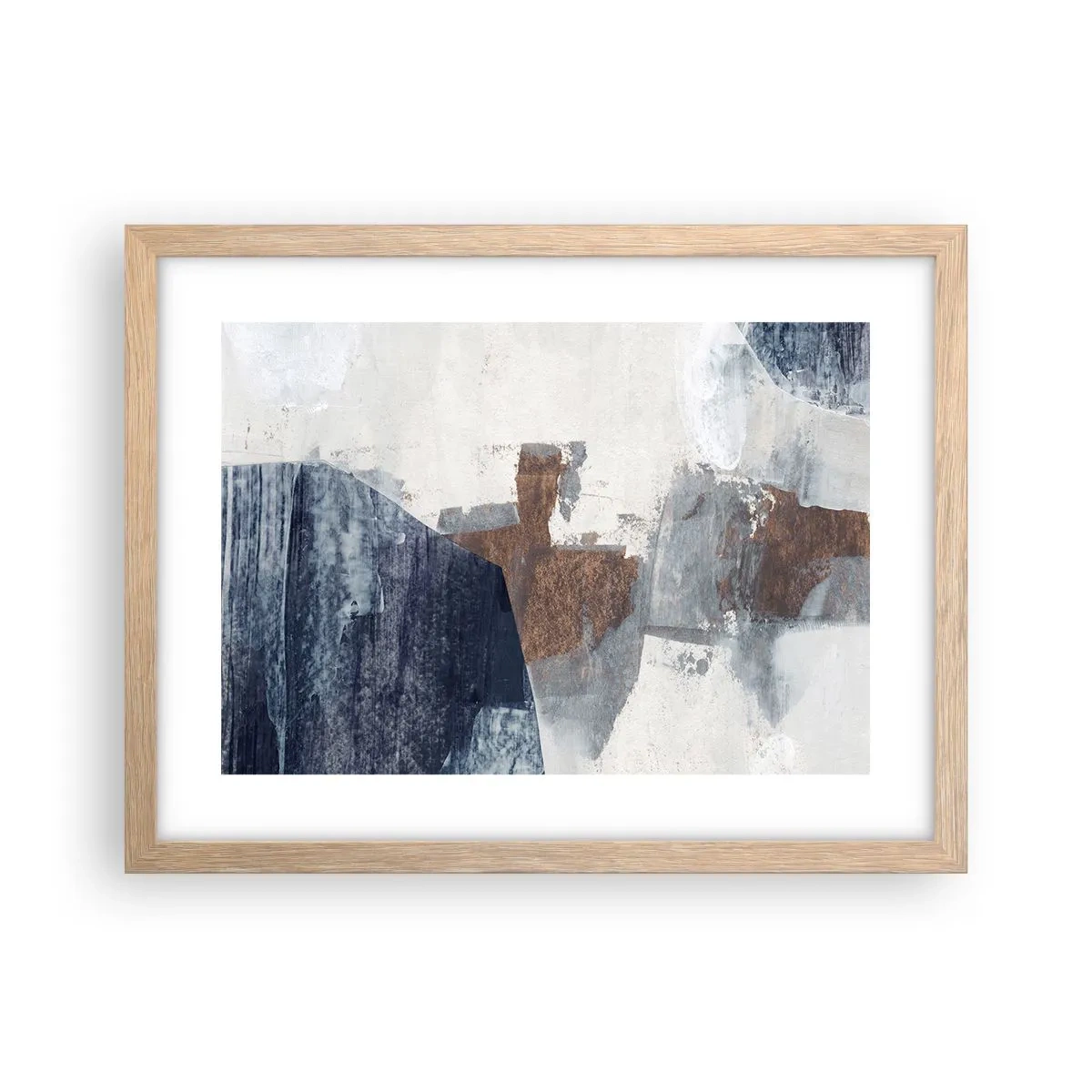 Plakát v rámu světlý dub - Modro-hnědé tvary - 40x30 cm