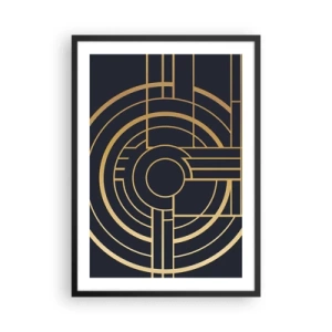 Plakát v černém rámu - Geometrický vzor ve stylu Art Deco se zlatými prvky na tmavém pozadí - 50x70cm - Obraty události - Moderní nástěnná dekorace do obývacího pokoje a ložnice ARTTOR