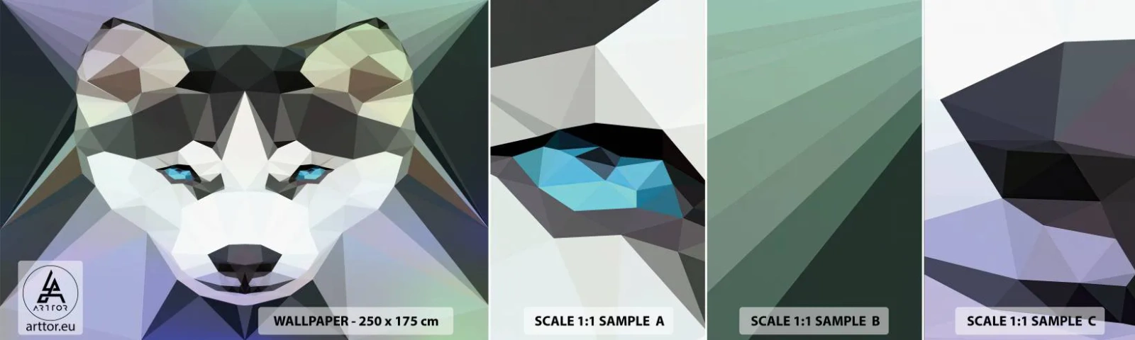 Vzor Fototapety Samolepicí Deluxe Sticker - Vzpomínka na sníh na severu - Abstrakce, Zvířata, Vlk - 100x30 cm