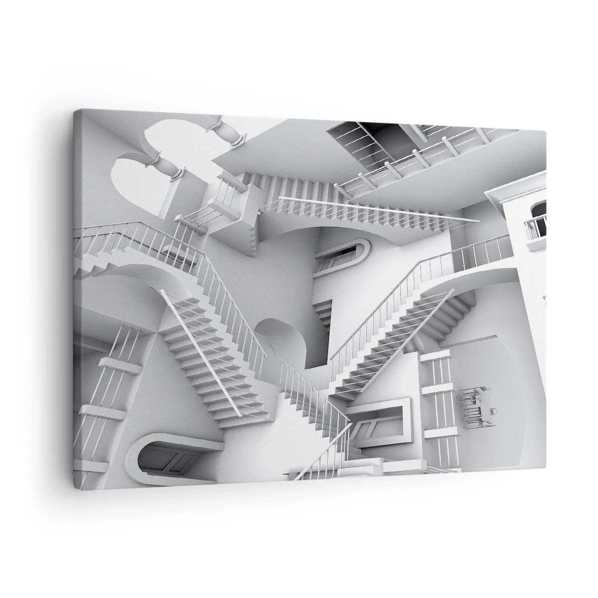 Obraz na plátně - Abstraktní kompozice schodů v surrealistickém prostorovém uspořádání - 70x50cm - Paradoxy prostoru - Moderní nástěnná dekorace do obývacího pokoje a ložnice ARTTOR