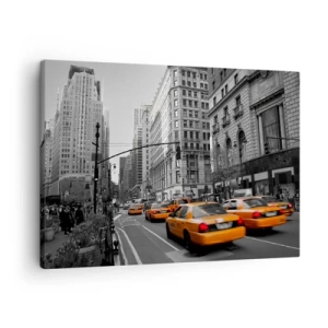 Obraz na plátně - Žluté taxíky v ulicích New Yorku - 70x50cm - Slunce velkoměsta - Moderní nástěnná dekorace do obývacího pokoje a ložnice ARTTOR