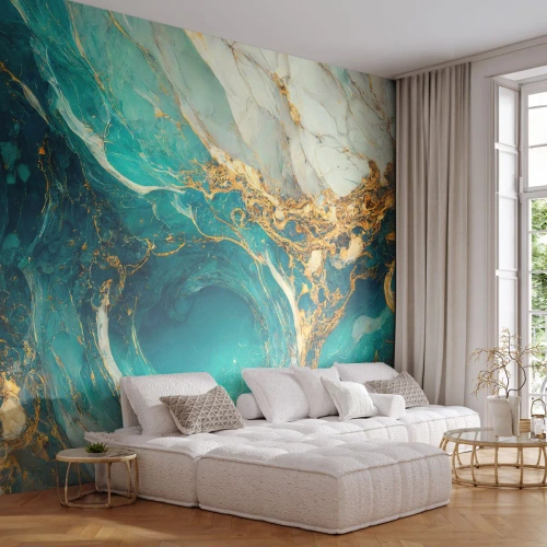 Fototapeta Premium Sand - Kompozice se zlatými žilami - Abstrakce, Mramor, Kámen - 100x70 cm