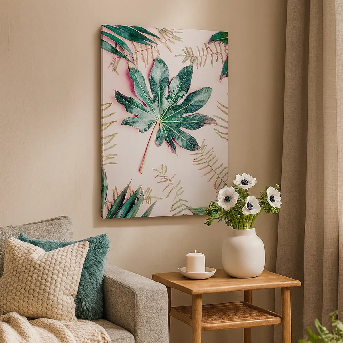 Obraz na plátně - Studie zelené na růžovém pozadí - 50x70 cm