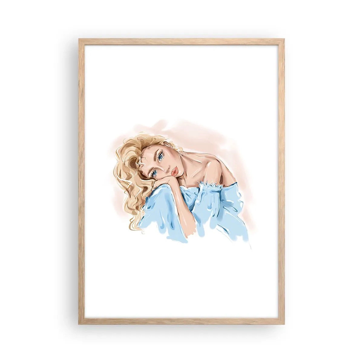 Plakát v rámu světlý dub - Zasněná v modré - 50x70 cm