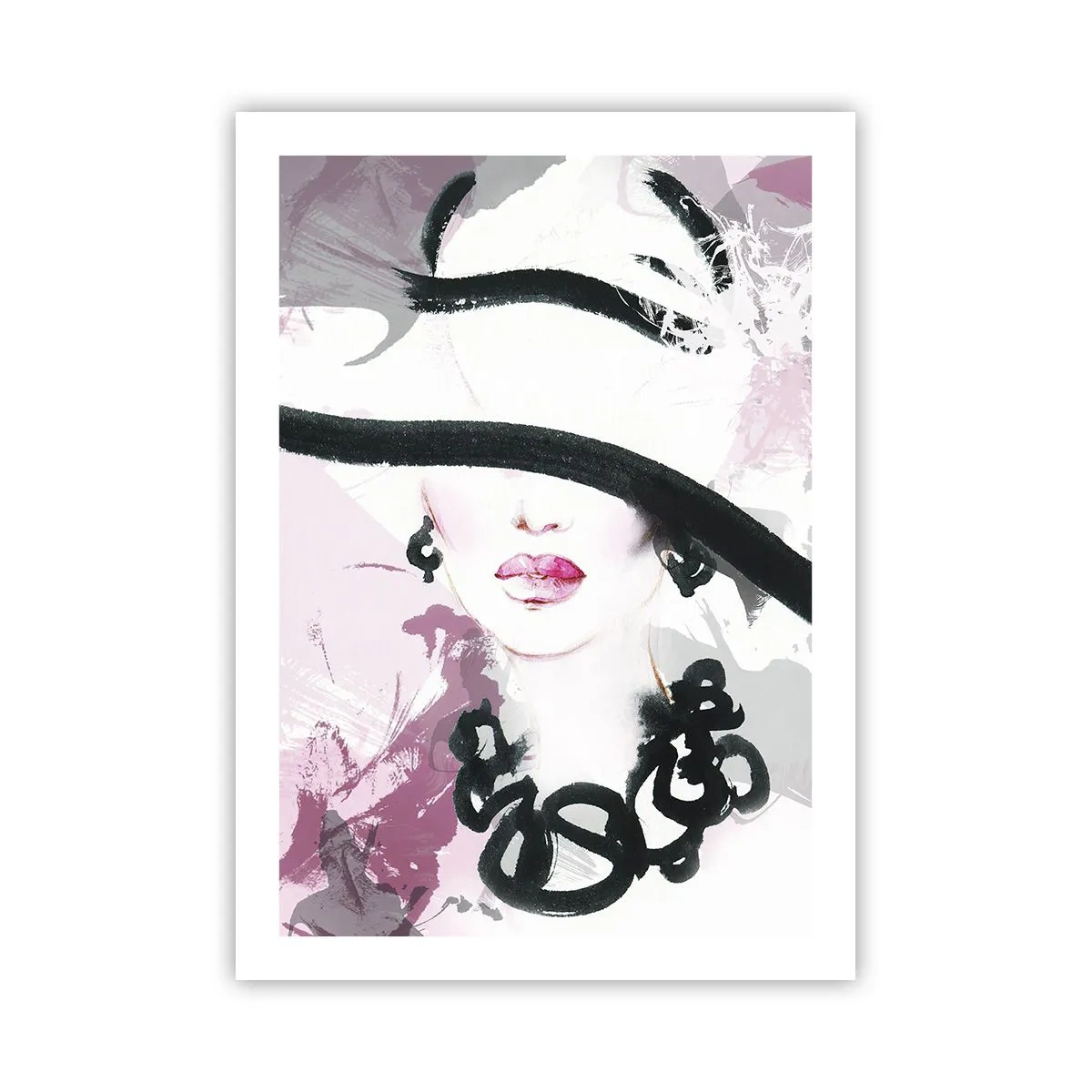 Plakát - Portrét dámy v černé a růžové - 50x70 cm
