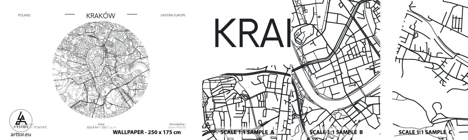 Vzor Fototapety Samolepicí Deluxe Sticker - Anatomie Krakova - Mapa, Krakov, Polsko - 100x30 cm