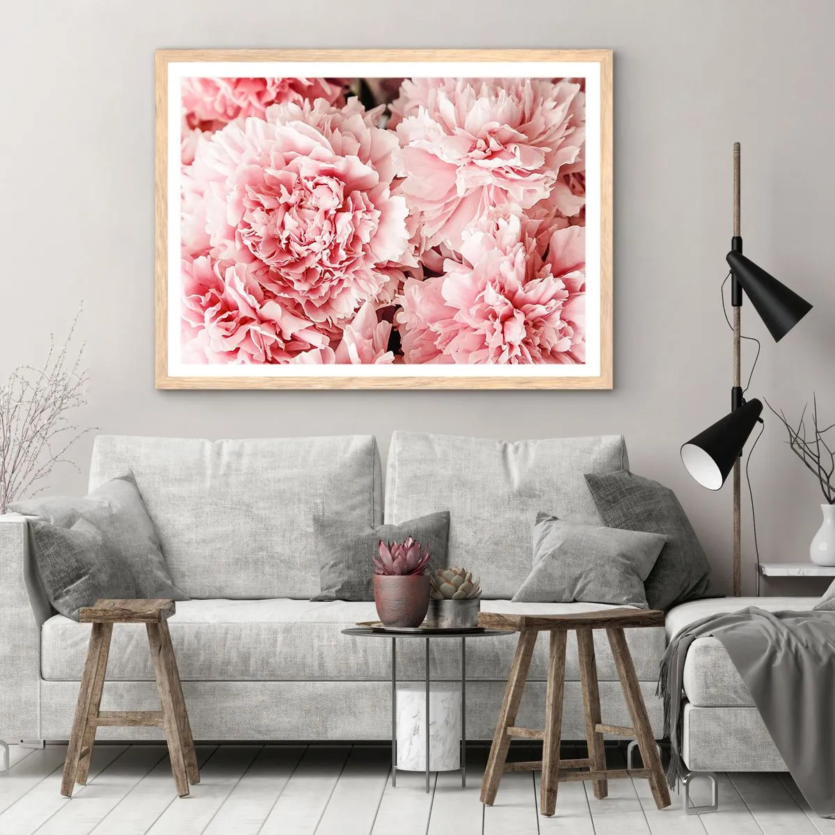 Plakát v rámu světlý dub - Růžový sen - 91x61 cm