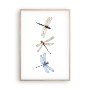 Plakát v rámu světlý dub - Beztížné vážky - 70x100 cm