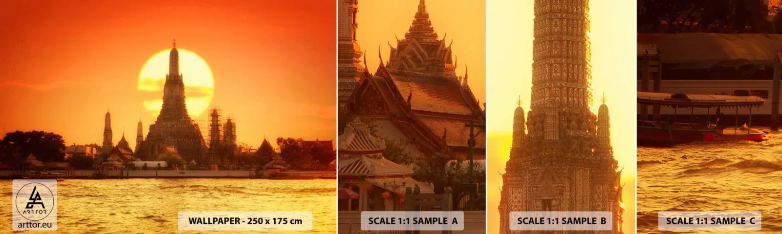 Vzor Fototapety Samolepicí Deluxe Sticker - Ke slunci, vždy ke slunci - Bangkok, Chrám úsvitu, Thajsko - 100x30 cm