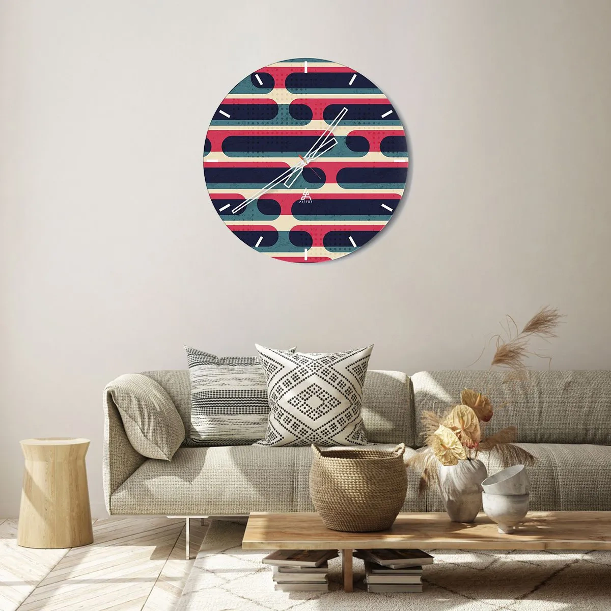Nástěnné hodiny - Abstraktní retro vzor s barevnými pruhy - 30x30cm - Dovnitř a dopředu - Moderní nástěnná dekorace do obývacího pokoje, kuchyně a ložnice ARTTOR