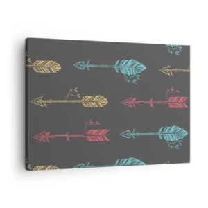 Obraz na plátně - Stylizovaný vzor se šipkami v pastelových barvách na tmavém pozadí - 70x50cm - V lati - Moderní nástěnná dekorace do obývacího pokoje a ložnice ARTTOR
