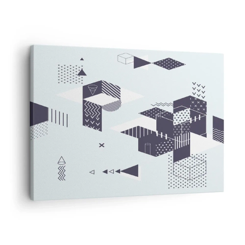 Obraz na plátně - Moderní geometrická grafika v odstínech bílé a tmavě modré - 70x50cm - V duši matematika - Moderní nástěnná dekorace do obývacího pokoje a ložnice ARTTOR
