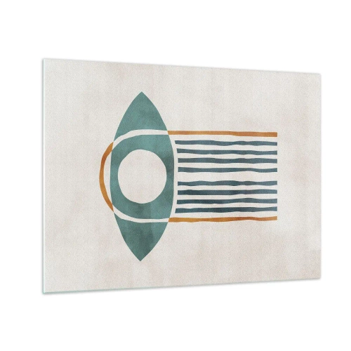 Obraz na skle - Geometrický tvar s kruhem a čarami v odstínech zelené a červené. - 70x50cm - Znaky a rituály - Moderní nástěnná dekorace do obývacího pokoje a ložnice ARTTOR