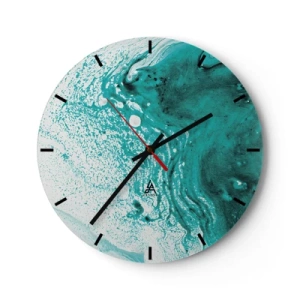 Nástěnné hodiny - Tyrkysové a bílé tekoucí vlny v tekutém uměleckém stylu - 30x30cm - Propadnout v bílé a tyrkysové - Moderní nástěnná dekorace do obývacího pokoje, kuchyně a ložnice ARTTOR