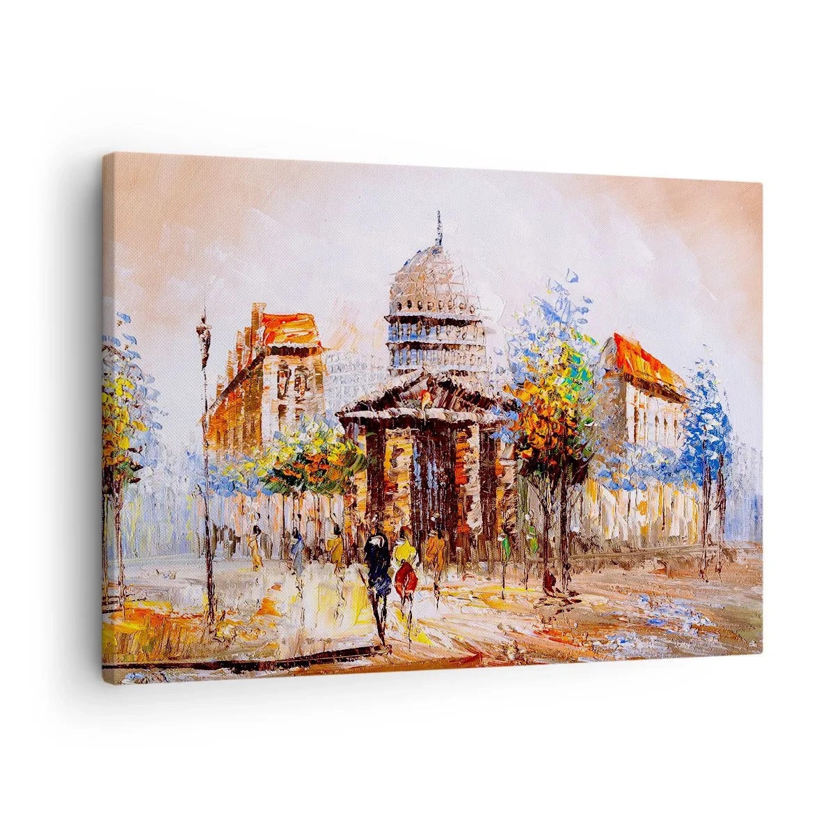 Obraz na plátně - Impresionistická městská scenérie s historickou budovou - 70x50cm - Pařížská procházka - Moderní nástěnná dekorace do obývacího pokoje a ložnice ARTTOR