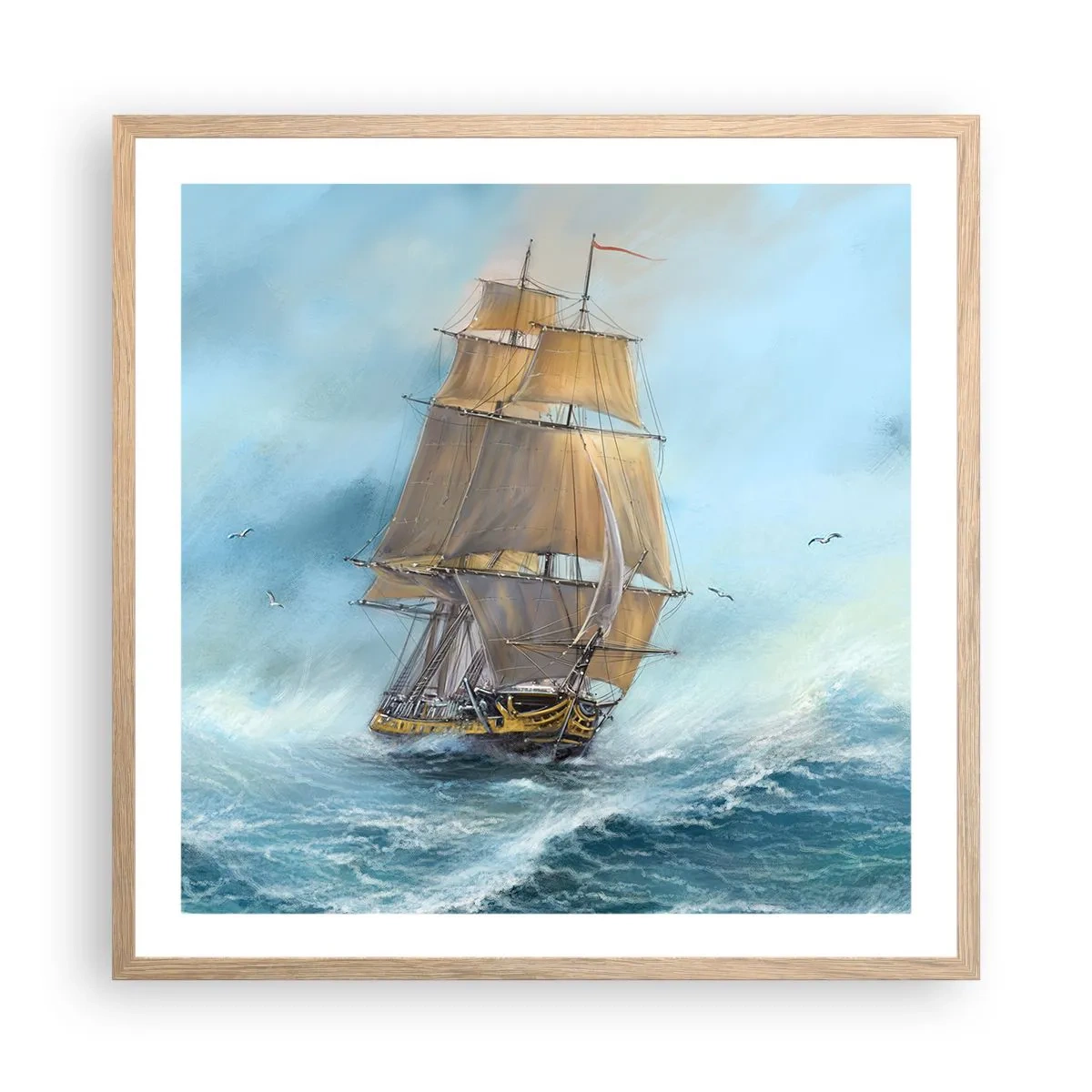 Plakát v rámu světlý dub - Běžící po vlnách - 60x60 cm