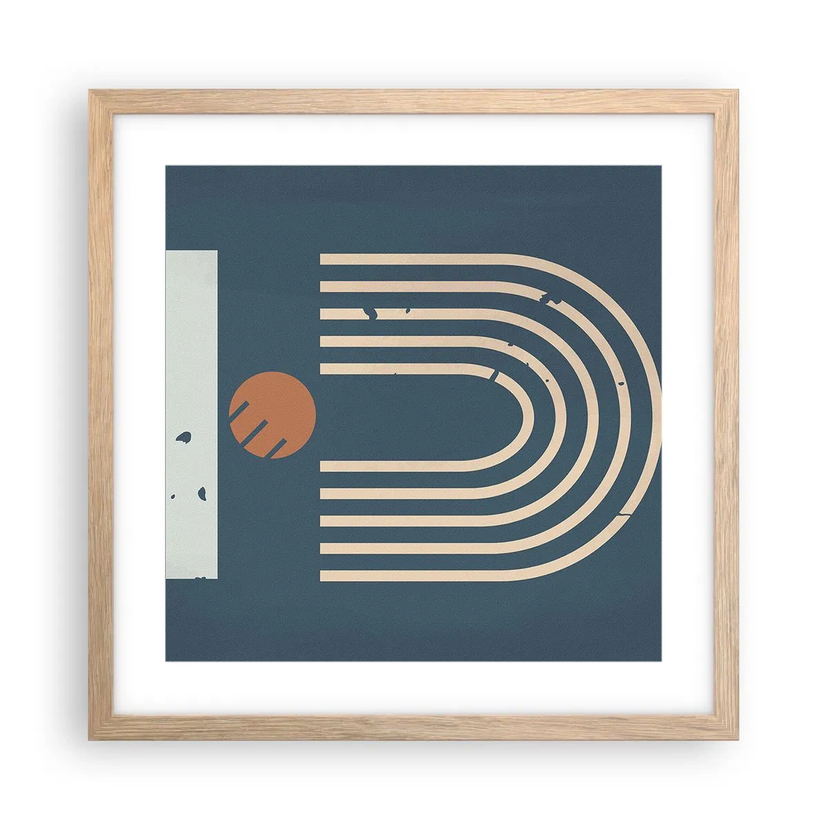 Plakát v rámu světlý dub - Geometrie v námořnické modři - 40x40 cm