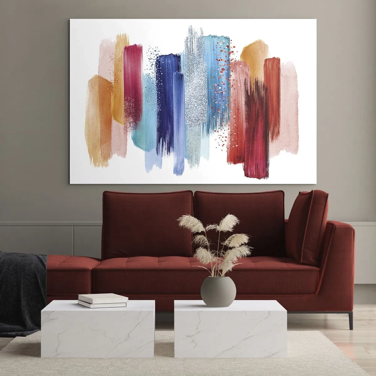 Obraz na skle - Abstraktní kompozice barevných tahů štětcem - 70x50cm - Nahoru a dolů - Moderní nástěnná dekorace do obývacího pokoje a ložnice ARTTOR