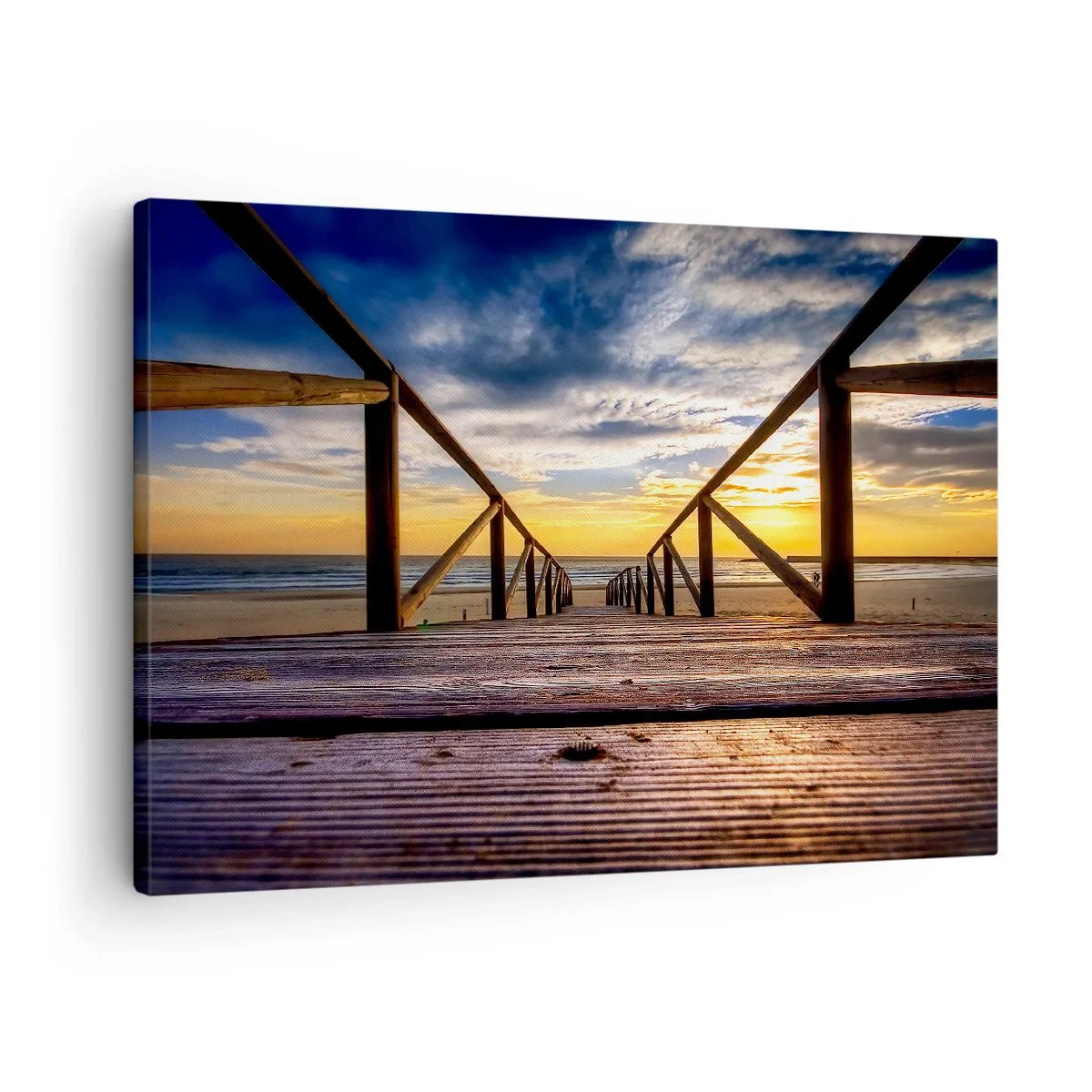 Obraz na plátně - Dřevěné molo vedoucí na pláž při západu slunce - 70x50cm - Přímo na tichou pláž při západu slunce - Moderní nástěnná dekorace do obývacího pokoje a ložnice ARTTOR