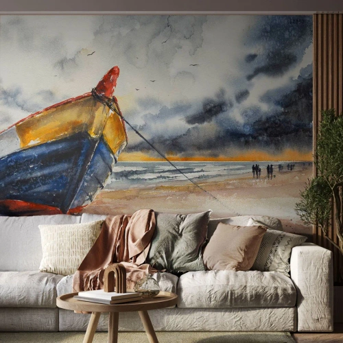 Fototapeta Premium Canvas - Odpočinek na břehu - Krajina, Loď, Pobřeží - 350x256 cm