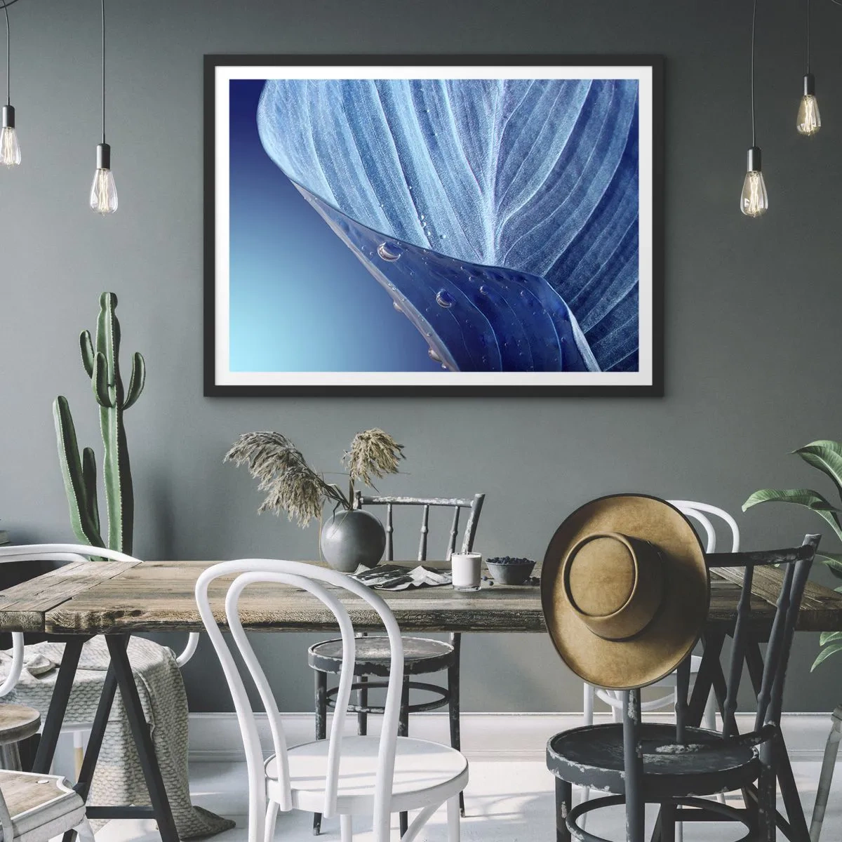 Plakát v černém rámu - Skryté kapky modři - 70x50 cm