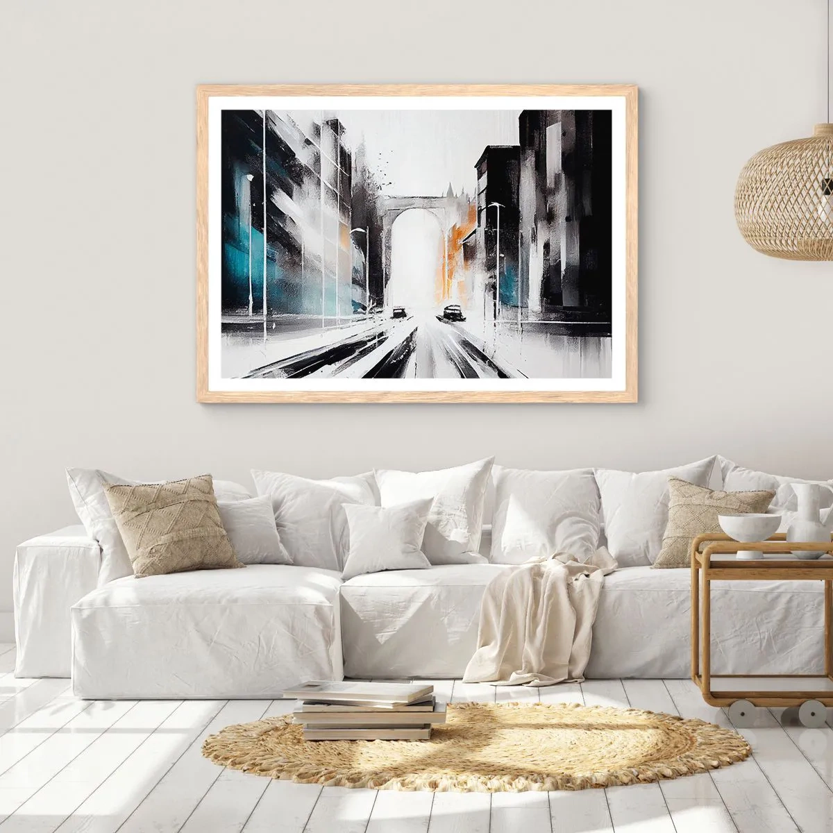 Plakát v rámu světlý dub - Studie města: architektura a pohyb - 70x50 cm