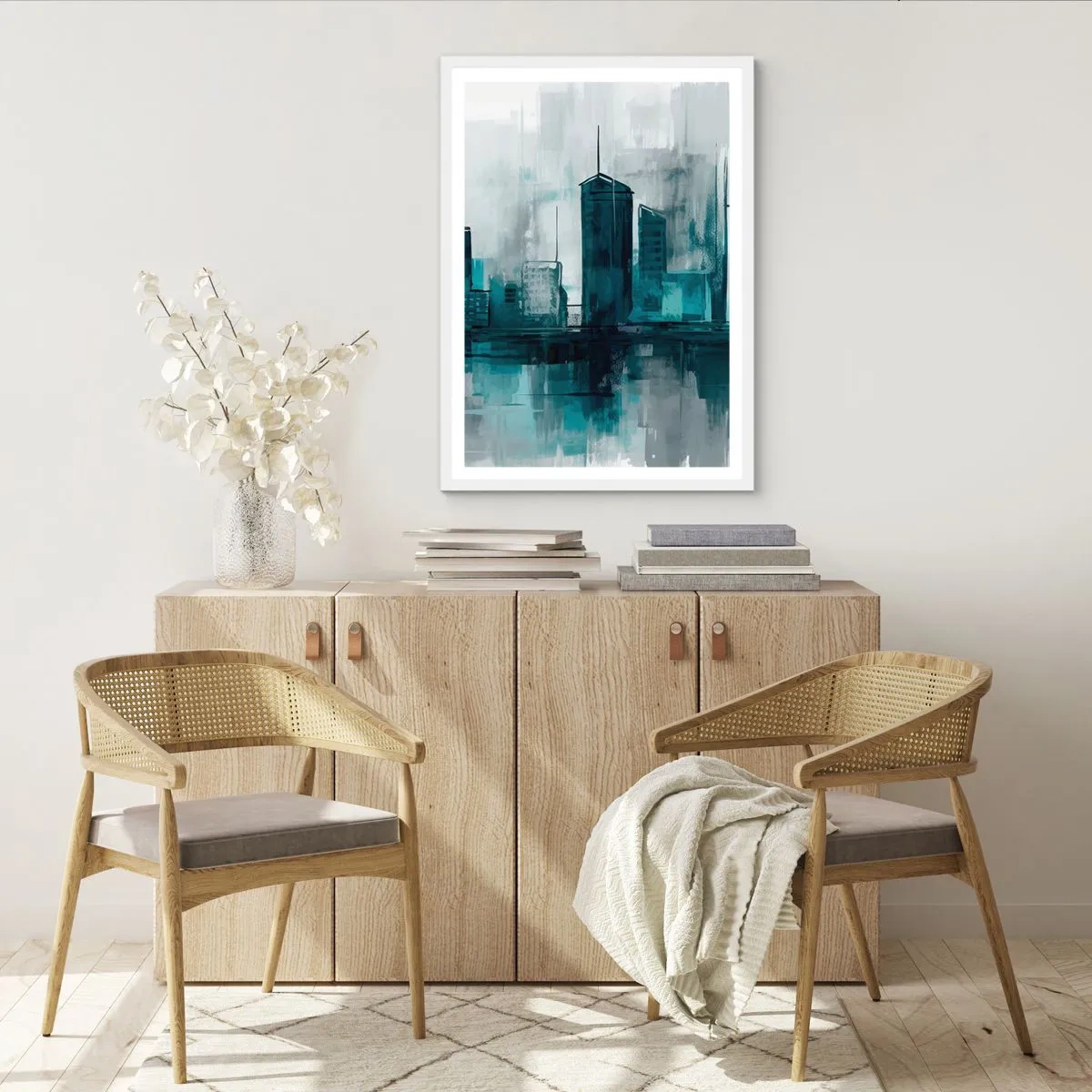 Plakát v bílém rámu - Město v barvě deště - 61x91 cm