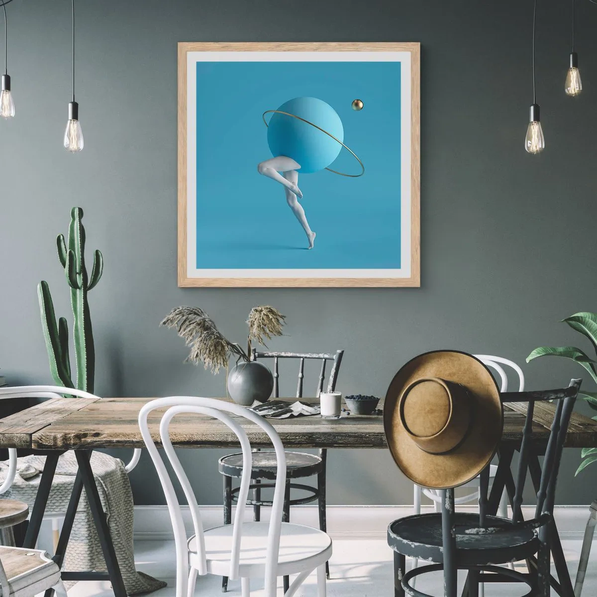 Plakát v rámu světlý dub - Šílenství planet - 50x50 cm