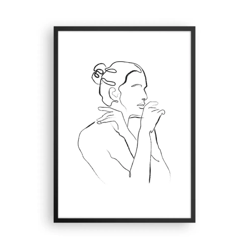 Plakát v černém rámu - Minimalistická linie ženské siluety na bílém pozadí - 50x70cm - Akt: smyslné tajemství - Moderní nástěnná dekorace do obývacího pokoje a ložnice ARTTOR