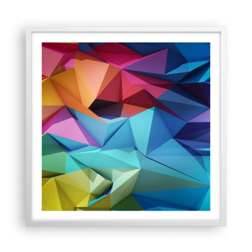 Plakát v bílém rámu - Duhové origami - 60x60 cm