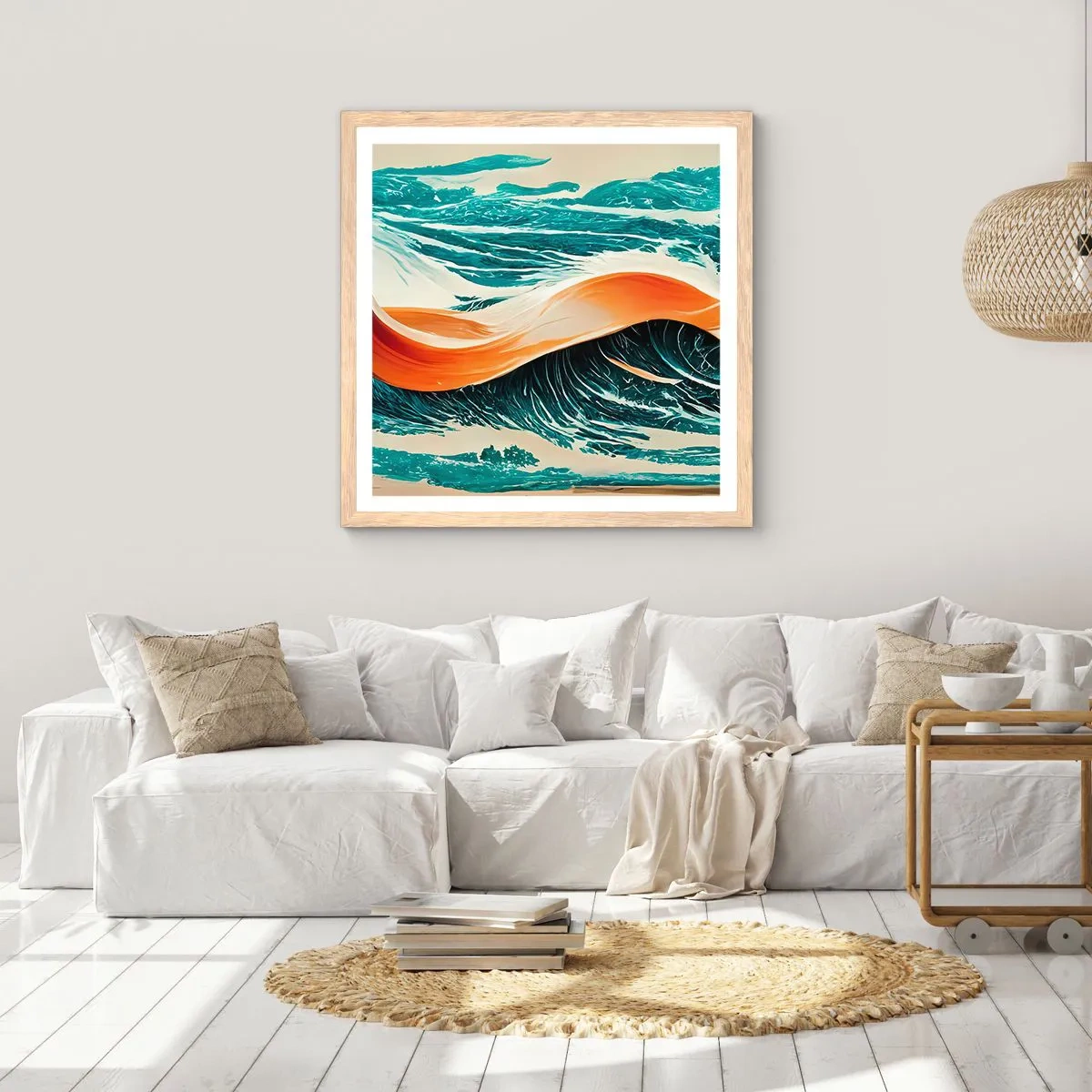Plakát v rámu světlý dub - Surfařův sen - 60x60 cm