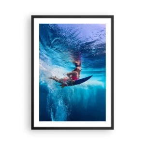 Plakát v černém rámu - Surfař ponořený do tyrkysových hlubin oceánu - 50x70cm - Hloubka radosti - Moderní nástěnná dekorace do obývacího pokoje a ložnice ARTTOR