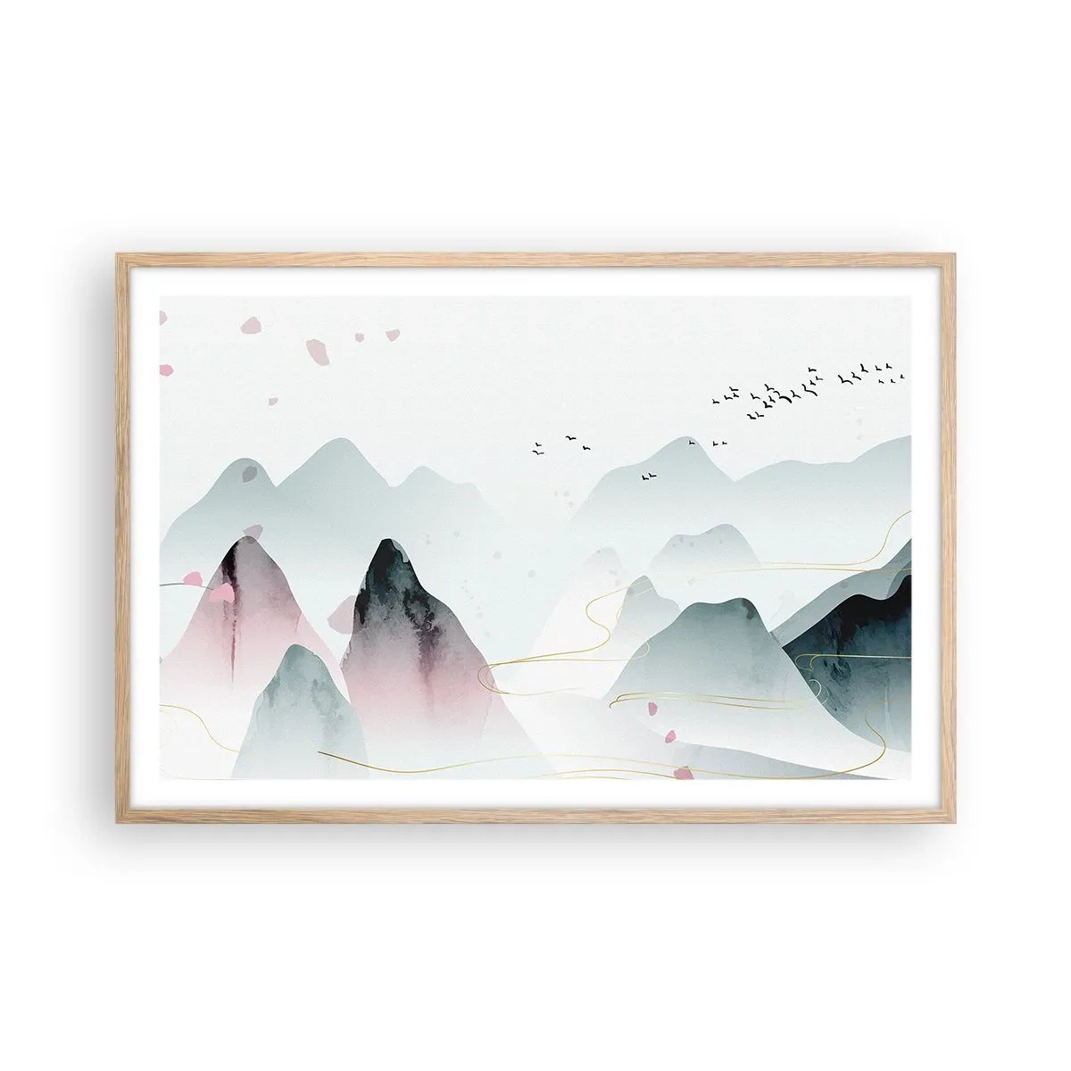 Plakát v rámu světlý dub - Přes vrcholy - 91x61 cm