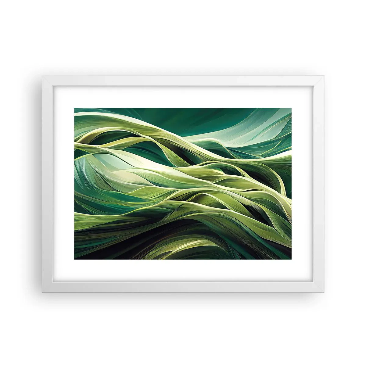 Plakát v bílém rámu - Abstraktní hra na zelenou - 40x30 cm