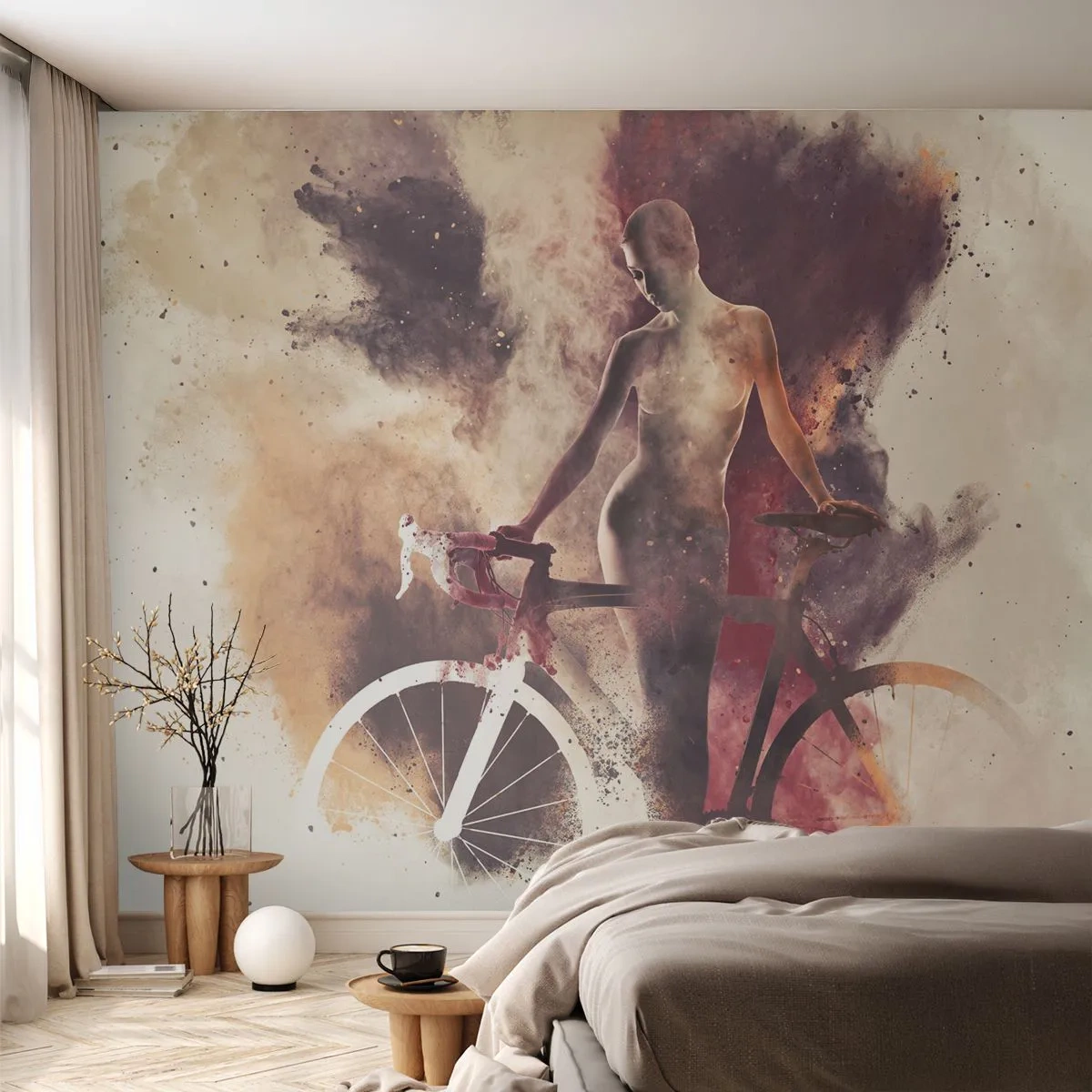 Fototapeta Samolepicí Deluxe Sticker - Cyklistická duše v mramorových tvarech - Abstrakce, Žena, Jízdní kolo - 250x175 cm