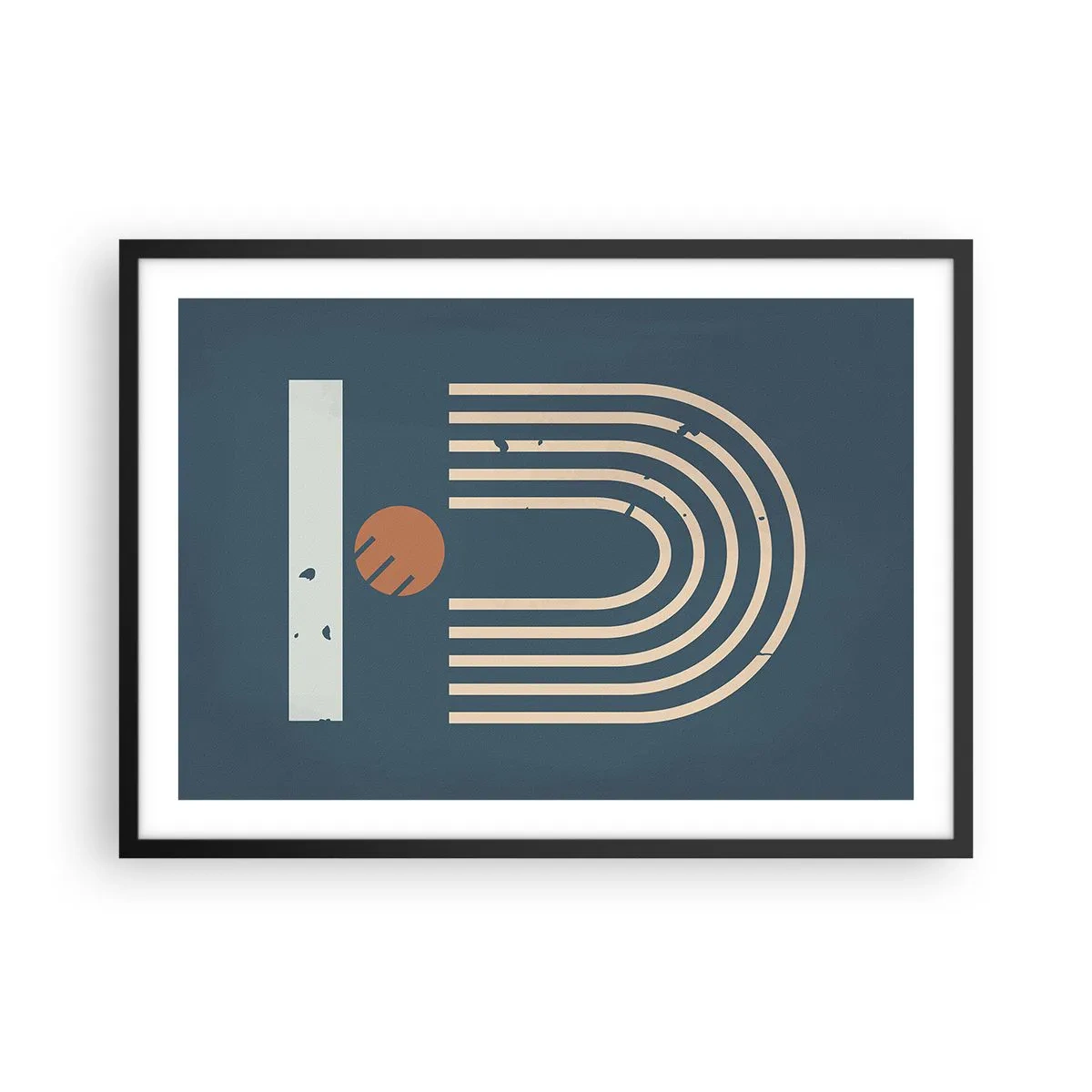 Plakát v černém rámu - Geometrie v námořnické modři - 70x50 cm