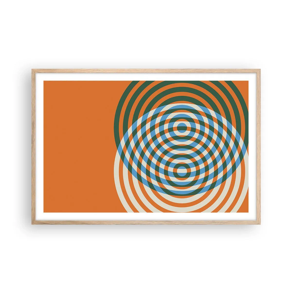 Plakát v rámu světlý dub - Abstraktní kruhová variace - 91x61 cm