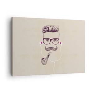 Obraz na plátně - Retro portrét muže s dýmkou, sluchátky a brýlemi - 70x50cm - Skutečný muž? - Moderní nástěnná dekorace do obývacího pokoje a ložnice ARTTOR