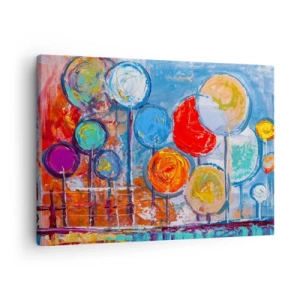 Obraz na plátně - Barevné abstraktní stromy na modrém pozadí - 70x50cm - Zázraky na tyči - Moderní nástěnná dekorace do obývacího pokoje a ložnice ARTTOR